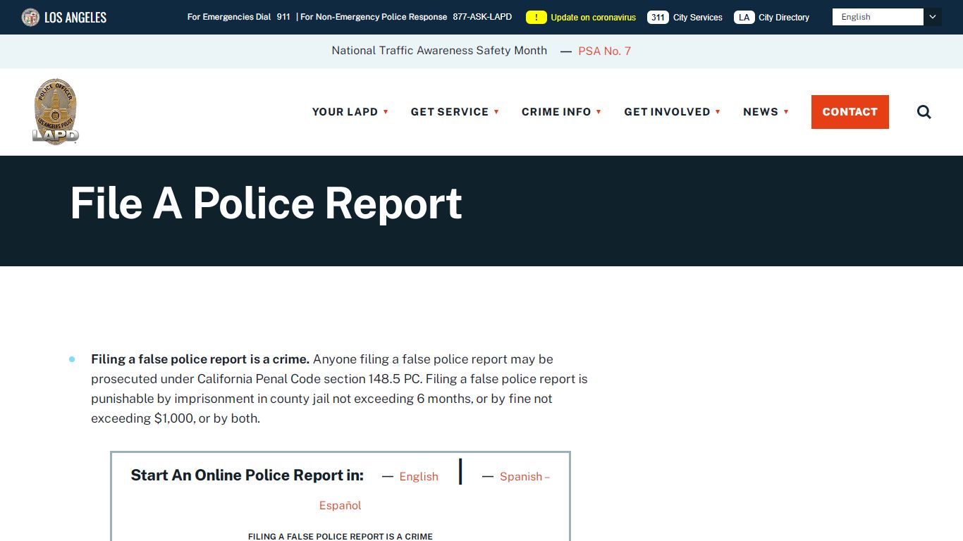 File A Police Report - LAPD Online